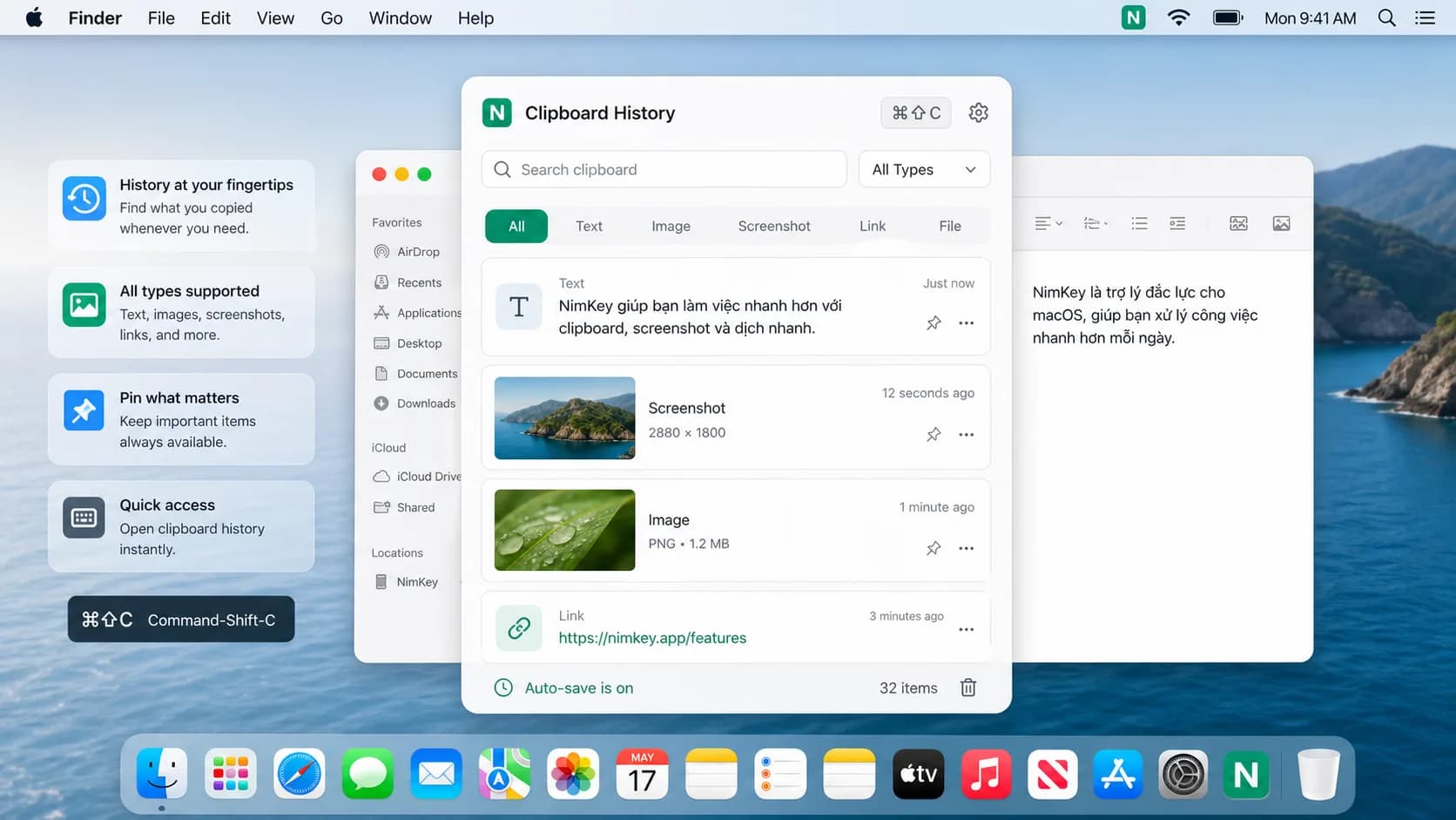 Clipboard History trong NimKey — popup tìm lại text, ảnh và screenshot vừa copy