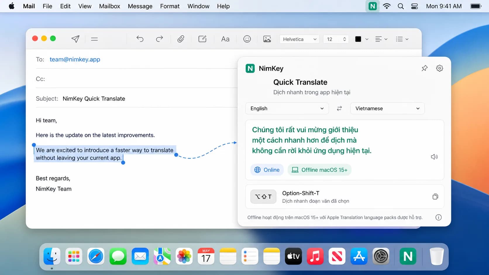 Quick Translate trong NimKey — popup dịch hiện ngay cạnh con trỏ chuột